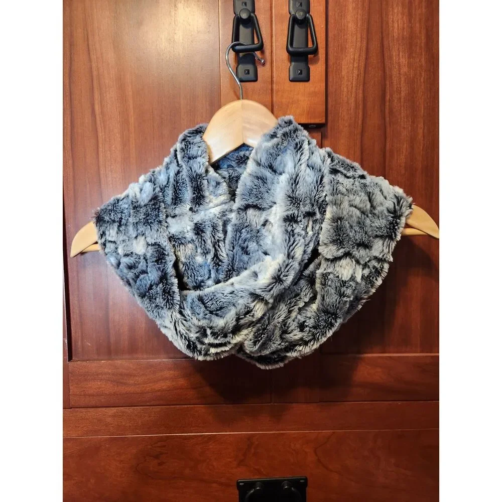Grey, White, and Black Faux Fur Infinity Scarf Unisex